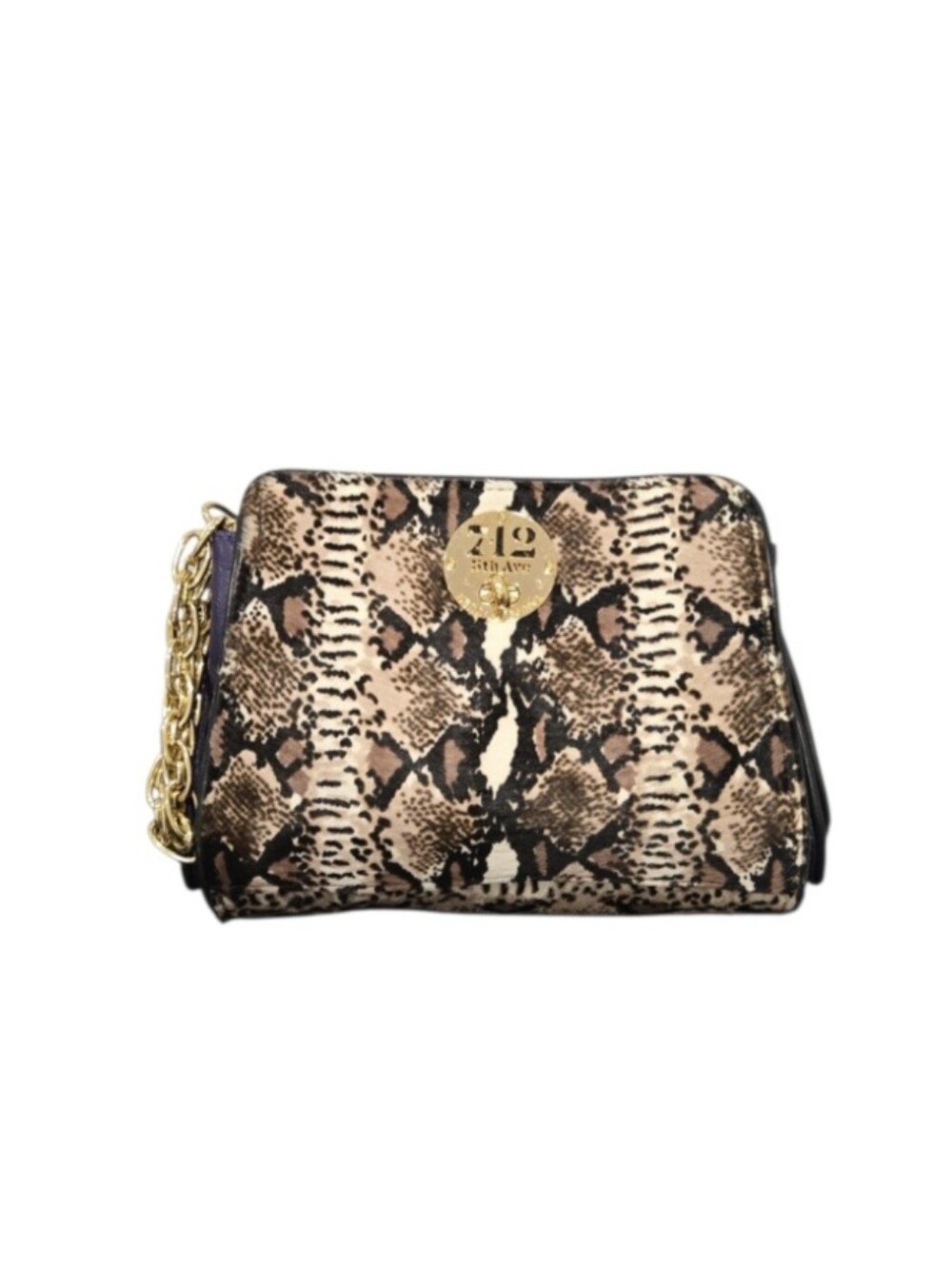 henri bendel Tan and Black Snake-Print Wristlet with Gold Chain